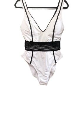 Kenneth Cole Mesh Waist Plunging Neckline with High Cut Leg One Piece Size M